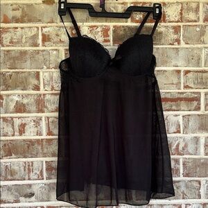 Tracy Black Sheer Lace Underwire Strappy Nightgown